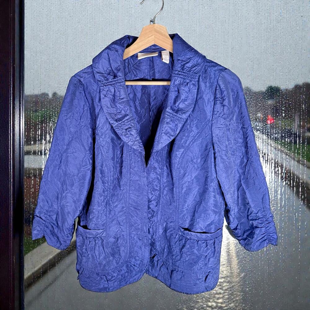 Chico's Women's 1 Medium Purple Lightweight 3/4 Sleeve Crinkle Open Front Jacket